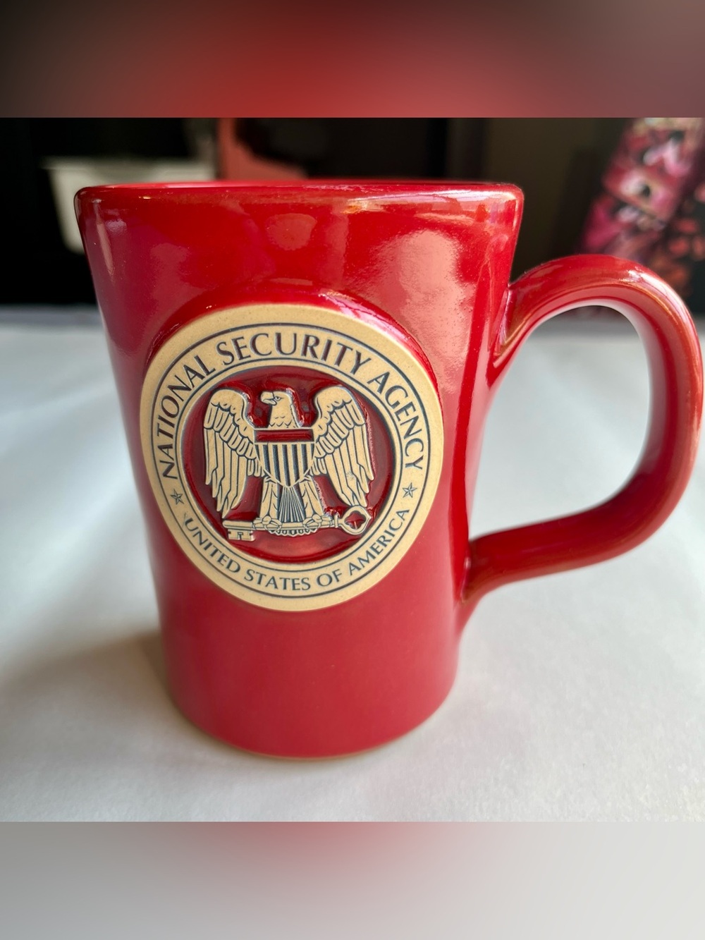 Studio Denveen Pottery Red NSA 'National Security Agency' Mug